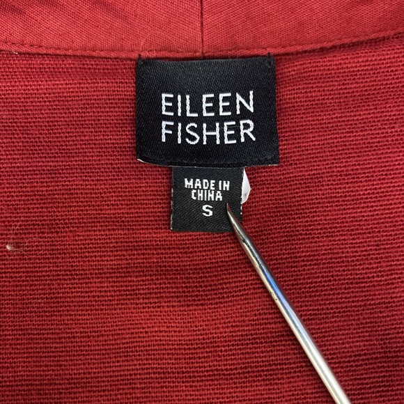 Eileen Fisher Lightweight Jacket Womens S Red Full Zip Cotton Mock Neck Textured - Picture 5 of 10